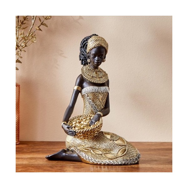 African Lady With Basket Figurine