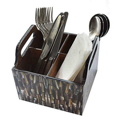 Glossy Brown Wooden Cutlery Stand